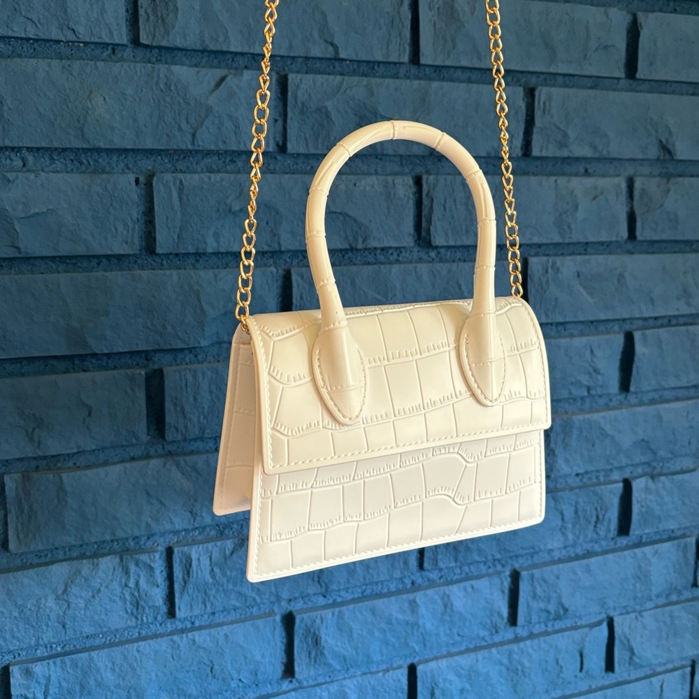 Top Handle Mini Purse in Snakeskin White - Picture 4 of 12